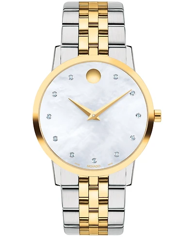 Movado Women's Swiss Museum Classic Diamond (1/20 ct. t.w.) Two Tone Stainless Steel Bracelet Watch 33mm