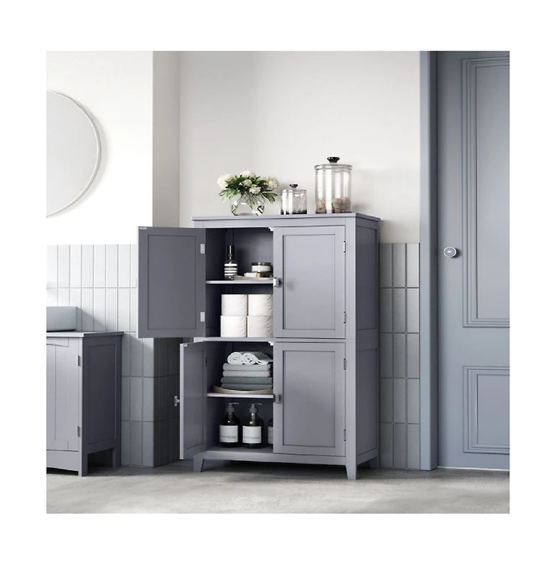 Bathroom Floor Cabinet with Adjustable Shelves for Towels and Toiletries