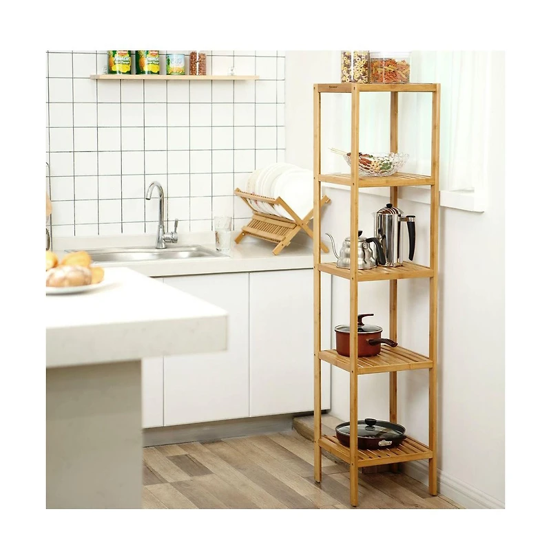 Slickblue 5-Tier Wicker Bathroom Shelf, Standing Kitchen Rack, for Narrow Spaces, Living Room