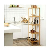 Slickblue 5-Tier Wicker Bathroom Shelf, Standing Kitchen Rack, for Narrow Spaces, Living Room