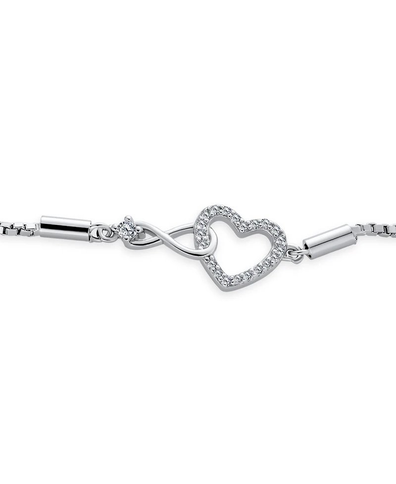 Bling Jewelry Delicate Dainty Cz Accent Infinity Heart Bolo Bracelet Sterling Silver Rhodium Plated Adjustable Slide 7"