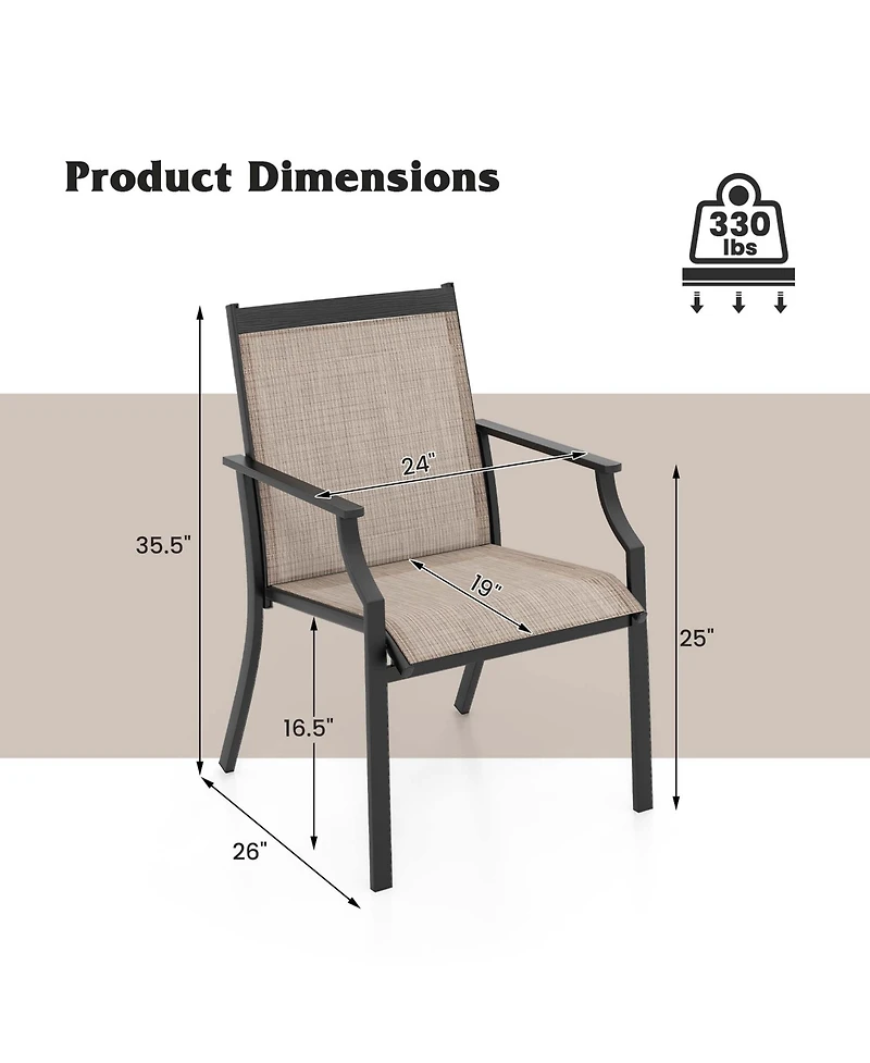 2 Piece Patio Dining Chairs Large Outdoor with Breathable Seat & Metal Frame