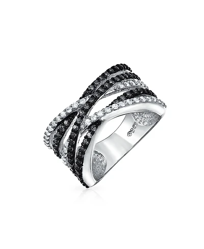 Bling Jewelry Crossover Statement Criss Cross Two Tone Brown Coffee Pave Cz Band Ring Rose Gold Plated Brass