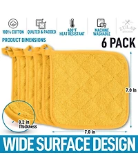 Washable Quilted Terry Cloth Potholder for Cooking and Baking (6 Pack)