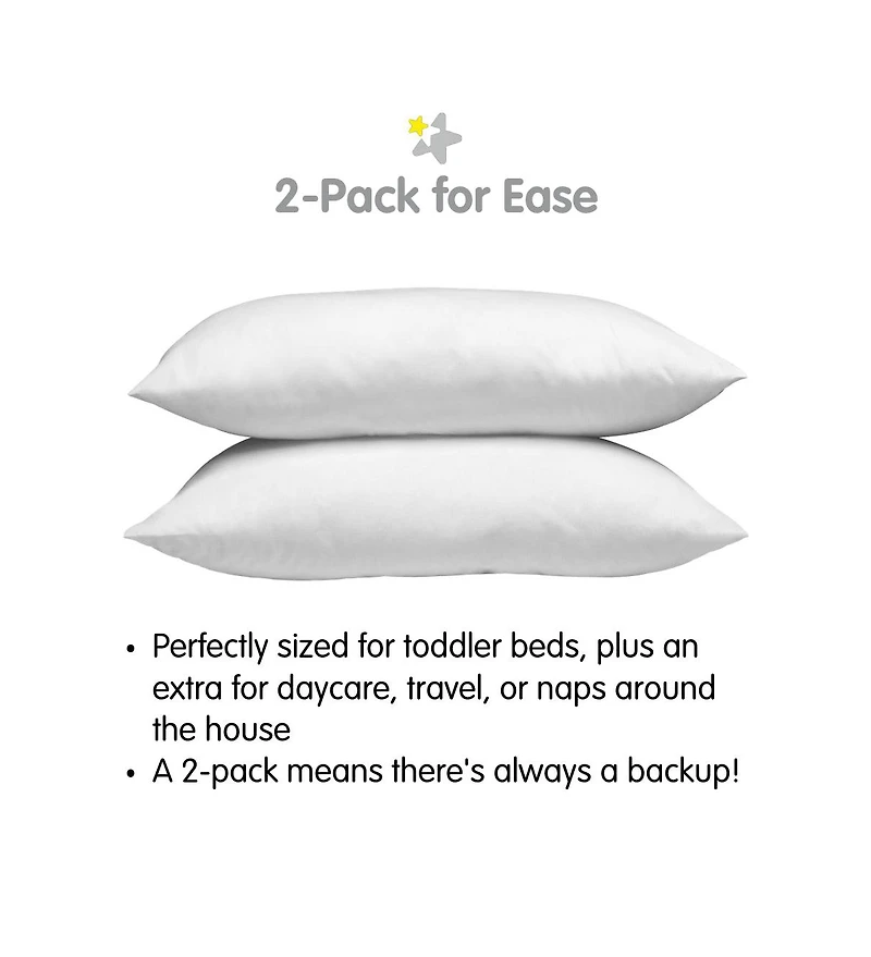 Breathable Baby Cotton Percale Toddler Pillow, 13" x 18" (2-Pack)