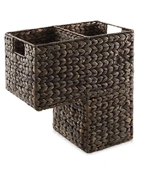 Casafield Stair Basket with Handles, Natural - Woven Water Hyacinth Staircase Step Organizer Bin