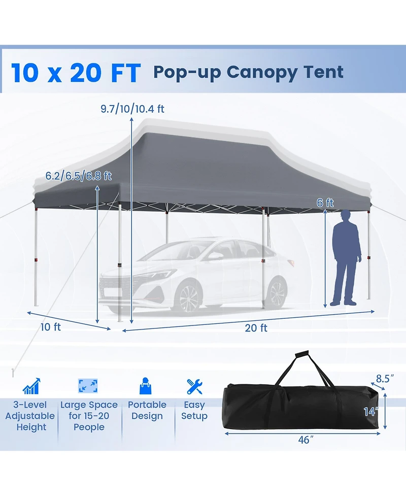 Costway 10 x 20 Ft Pop-up Canopy UPF50+ Sun Protection Tent with Carrying Bag