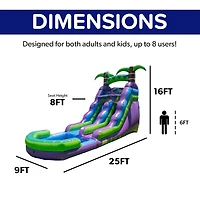 HeroKiddo 16 Purple Tropical Commercial Grade Water Slide Inflatable with Pool for Kids and Adults (with Blower), Wet Dry Use, Summer Fun