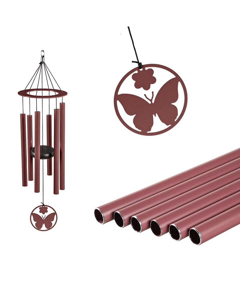 Evergreen Hand Tuned Butterfly Wind Chime for Outside Scale of C|Deep Tone|Powder-coated Metal|Red|27-Inches Tall Memorial Gift for Home Garden Decora