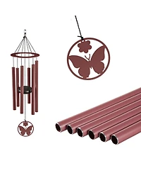 Evergreen Hand Tuned Butterfly Wind Chime for Outside Scale of C|Deep Tone|Powder-coated Metal|Red|27-Inches Tall Memorial Gift for Home Garden Decora