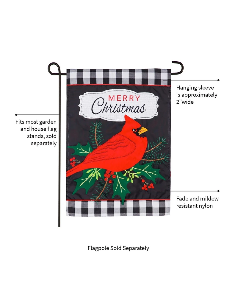 Evergreen Merry Christmas Cardinal Garden Applique Flag