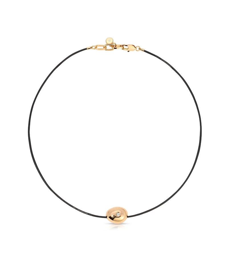 Ettika Single Crystal Polished Pebble Leather Pendant Necklace