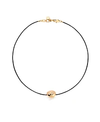 Ettika Single Crystal Polished Pebble Leather Pendant Necklace