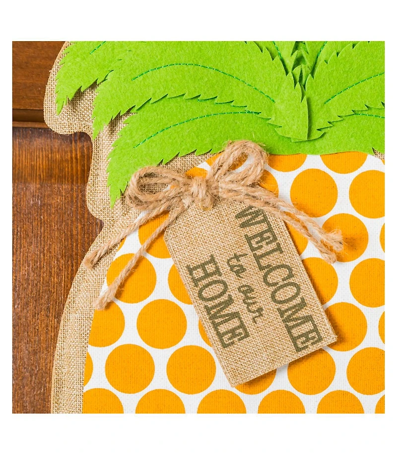 Evergreen Pineapple Greeting Burlap Door Decor, 11 x 17.5"H