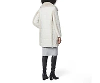 Women's Astor Asymmetrical Mixed Media Puffer With Faux Fur Trim