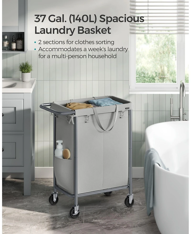 Slickblue Laundry Basket with Wheels, Rolling Hamper, emovable Liner, Steel Frame Handle, Blanket Storage