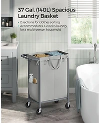 Slickblue Laundry Basket with Wheels, Rolling Hamper, emovable Liner, Steel Frame Handle, Blanket Storage