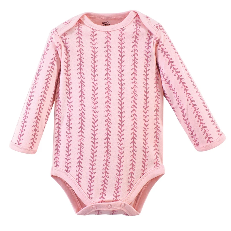 Touched by Nature Baby Girls Soft Natural Cotton Long-Sleeve One-Piece Essentials