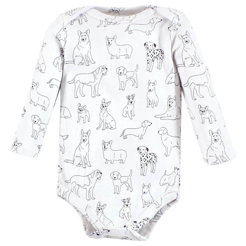 Hudson Baby Baby Boys Hudson Cotton Long-Sleeve Bodysuits Dogs 3-Pack, 6-9 Months