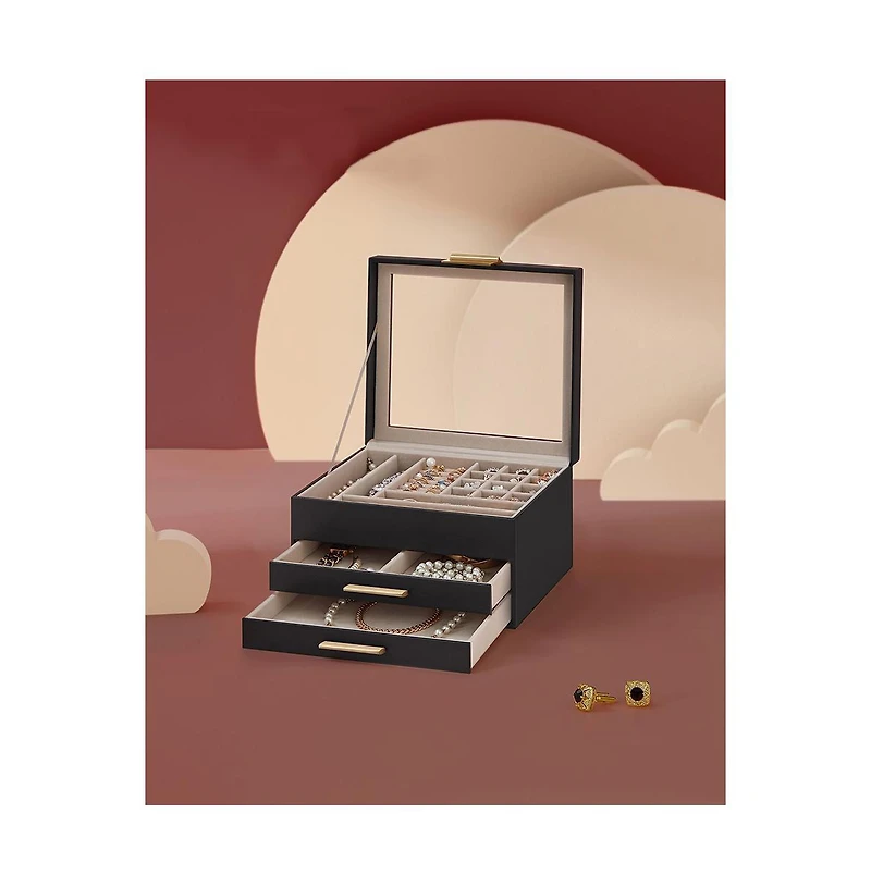 Slickblue Jewelry Box With Glass Lid, Multi-layer Organizer, For Big And Small