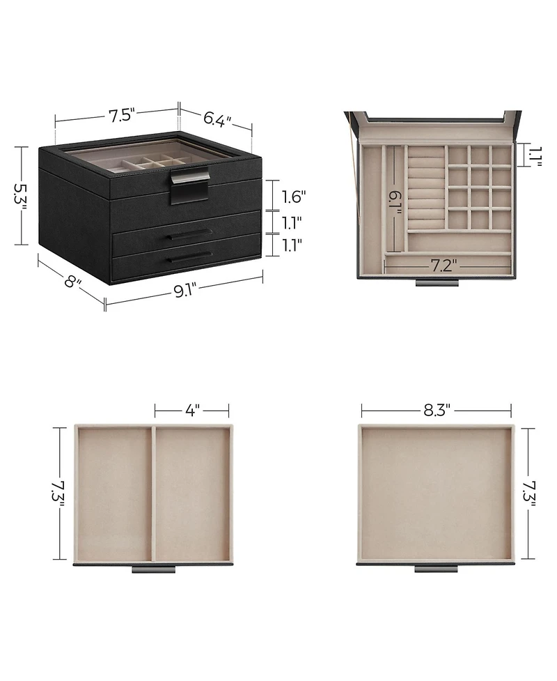 Slickblue Jewelry Box With Glass Lid, Multi-layer Organizer, For Big And Small