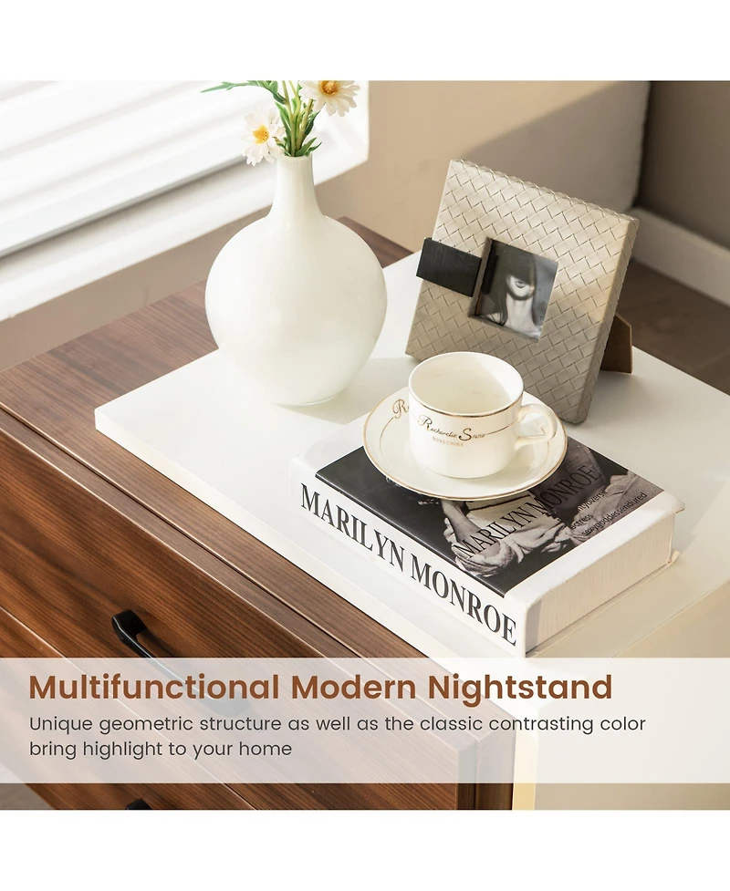 Sugift Modern Nightstand with 2 Drawers for Bedroom Living Room