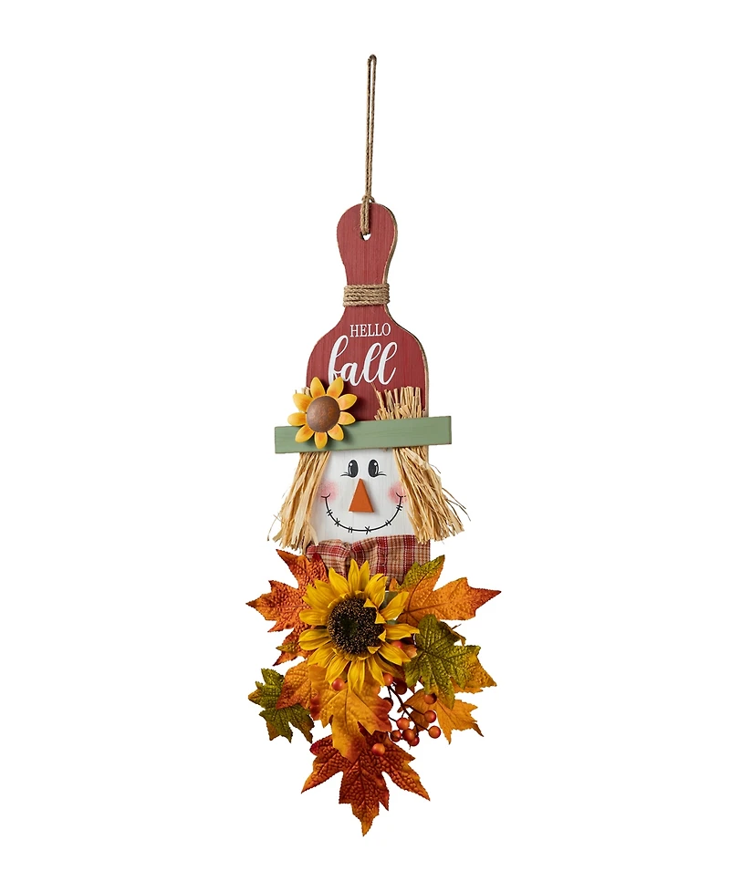 Glitzhome 26"H Fall Wooden Scarecrow Floral Door Hanger