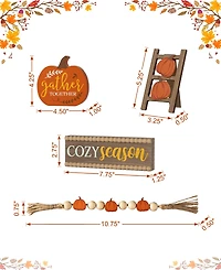 Glitzhome 10.75"L Set of 4 Fall Wooden Word Signs Tiered Tray Table Decor