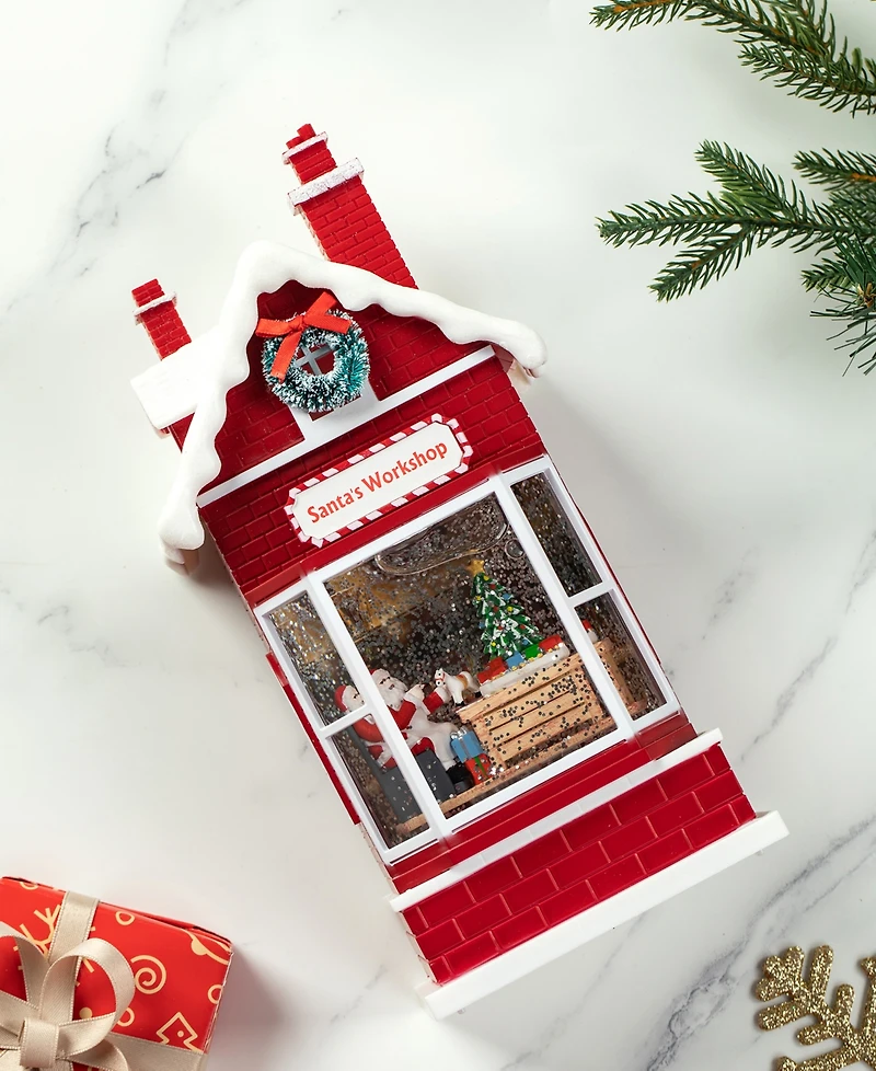 Glitzhome 10.5"H Lighted Santa's Workshop Waterglobe