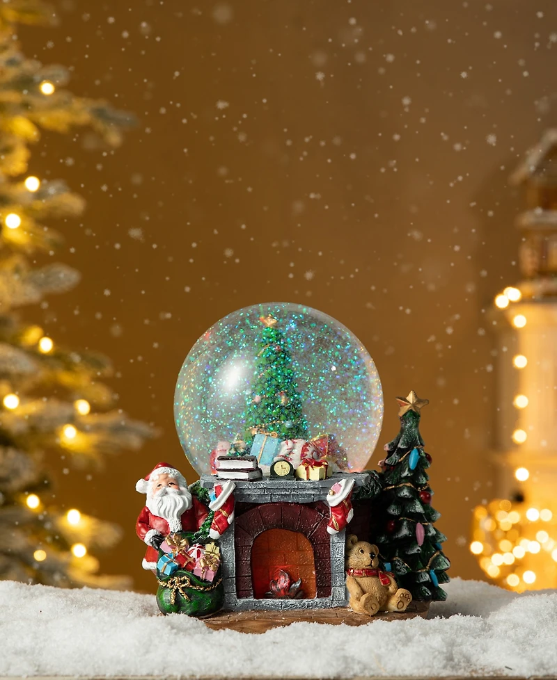 Glitzhome 120mm Christmas Resin Lighted Musical Christmas Tree on Fireplace Waterglobe