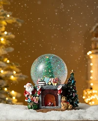 Glitzhome 120mm Christmas Resin Lighted Musical Christmas Tree on Fireplace Waterglobe