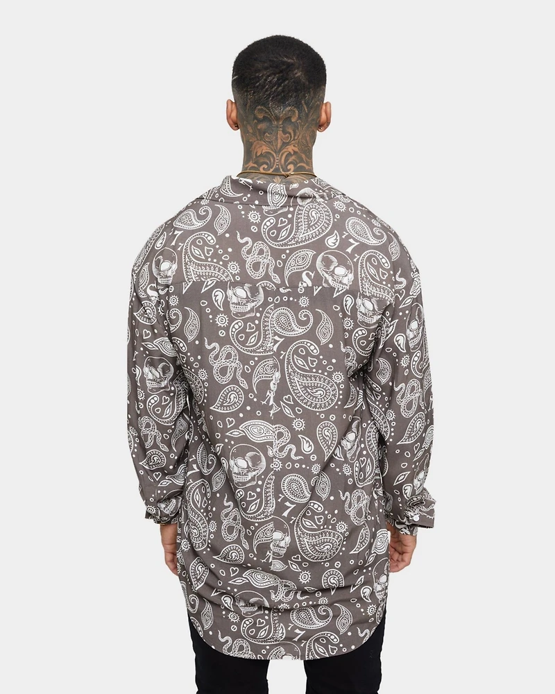 Saint Morta Men's Paisley Skulls Long Sleeve Button Up Shirt
