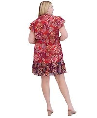 Vince Camuto Plus Printed Chiffon Smocked-Waist Dress