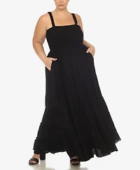White Mark Plus Smocked Ruffle Maxi Dress