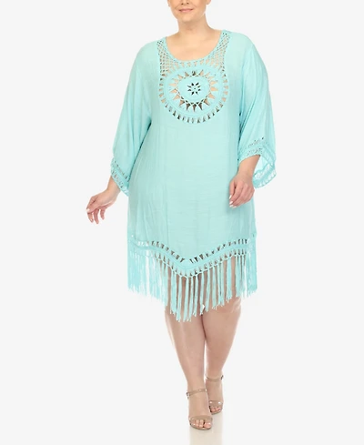 White Mark Plus Crocheted Fringed Trim Cover Up Dress
