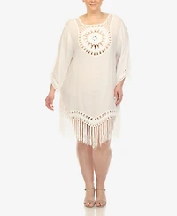 White Mark Plus Crocheted Fringed Trim Cover Up Dress