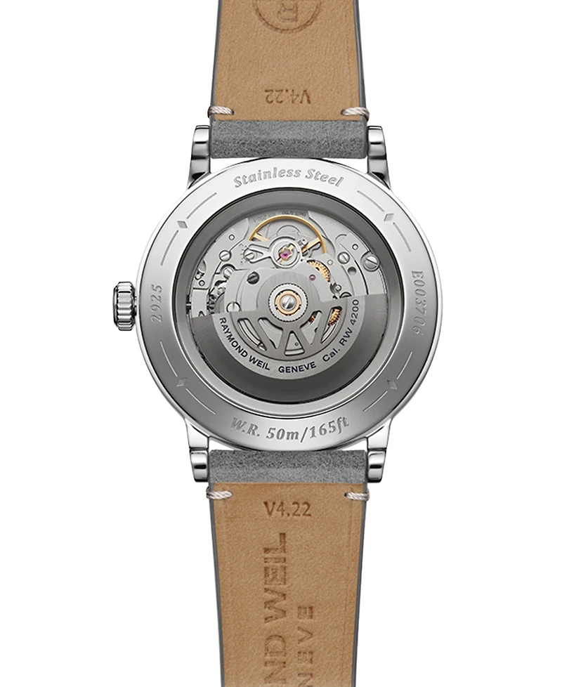 Raymond Weil Men's Swiss Automatic Millesime Gray Leather Strap Watch 40mm