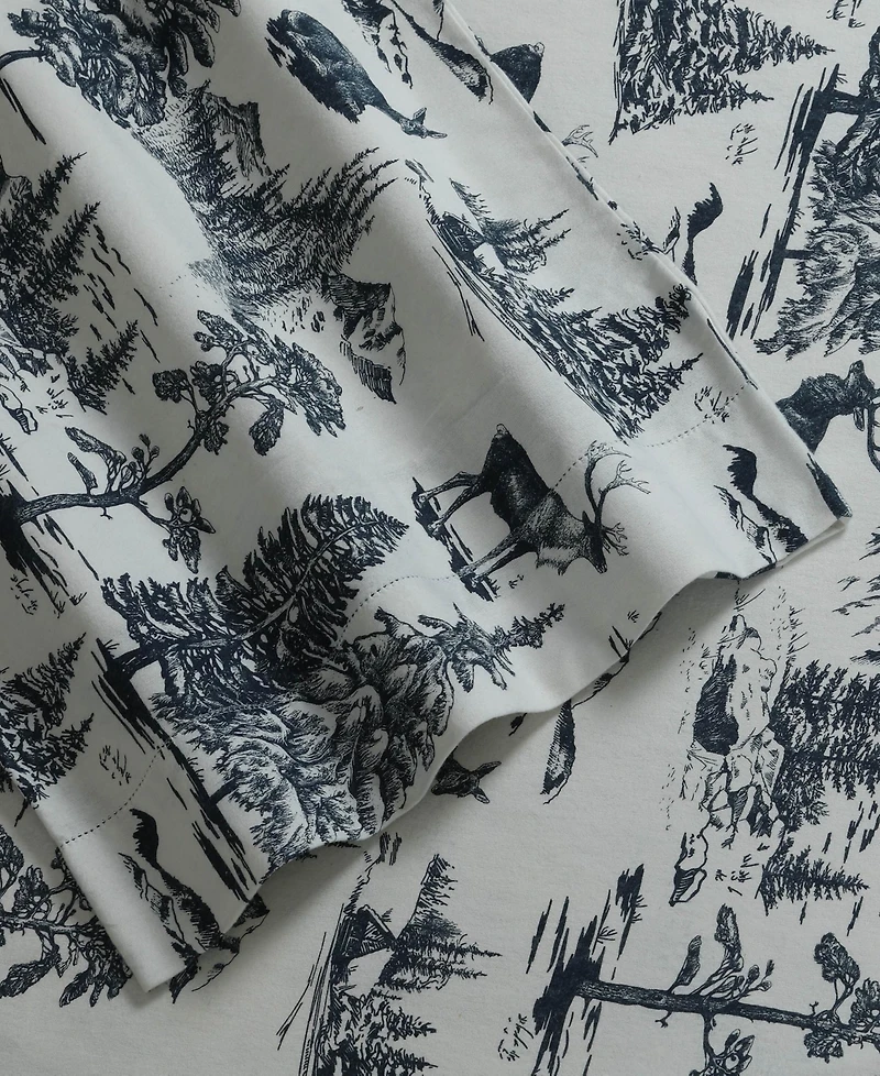 Tribeca Living Mountain Toile Heavyweight Flannel Extra Deep Pocket Sheet Set, King