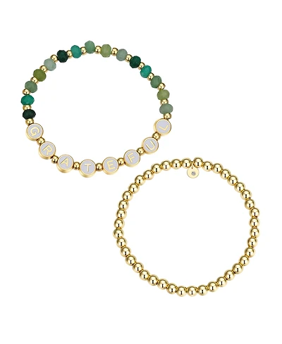 Unwritten Multi Green Quartz Grateful Stone and Beaded Stretch Bracelet Set