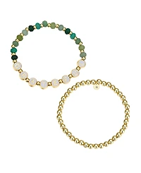 Unwritten Multi Green Quartz Grateful Stone and Beaded Stretch Bracelet Set