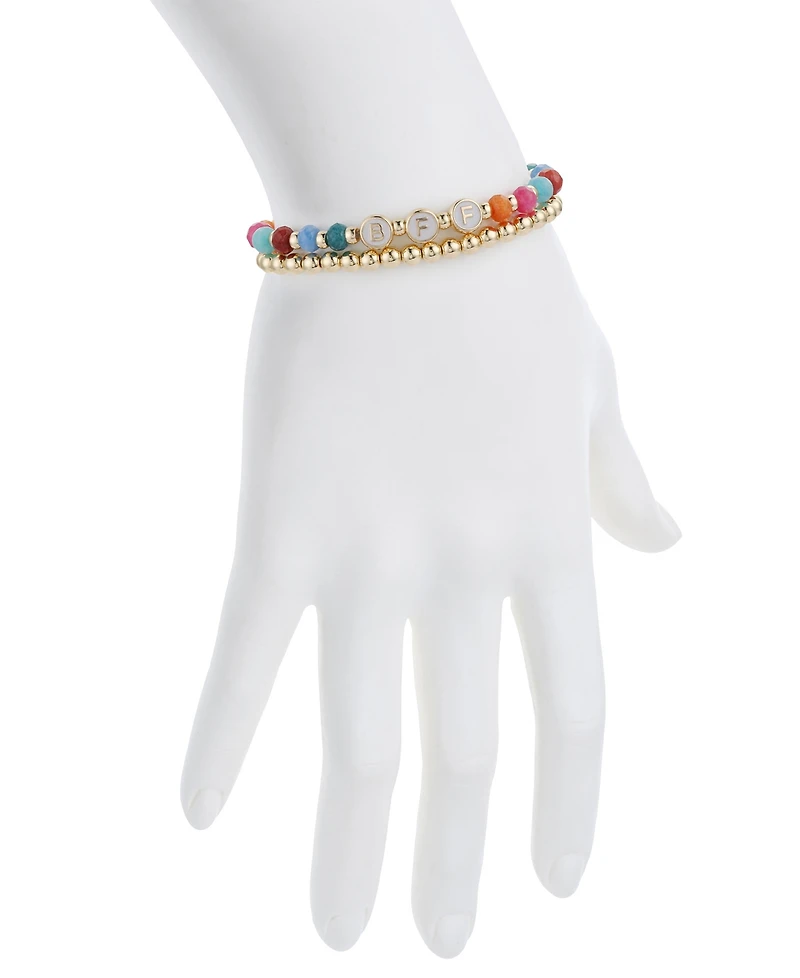 Unwritten Multi Color Quartz Bff Stone and Beaded Stretch Bracelet Set
