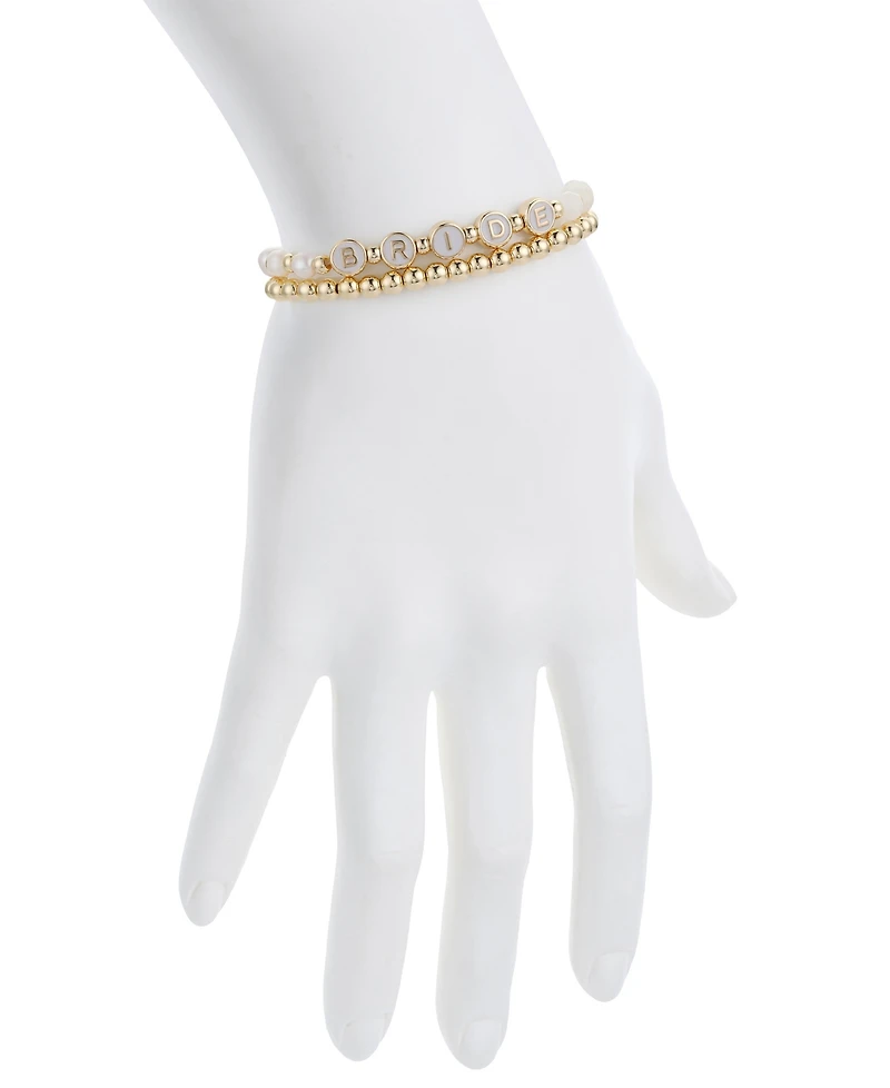 Unwritten White Quartz and Freshwater Pearl Bride Stone and Beaded Stretch Bracelet Set
