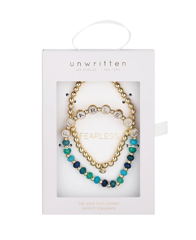 Unwritten Multi Blue Quartz Fearless Stone and Beaded Stretch Bracelet Set