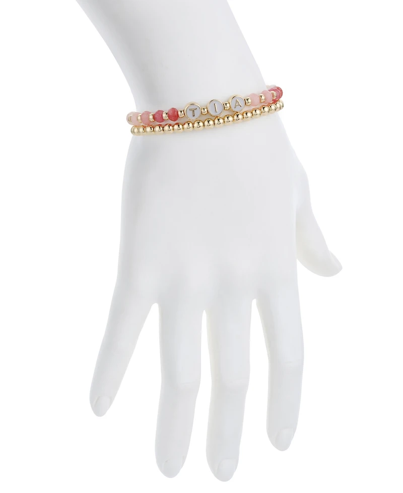 Unwritten Multi Pink Quartz Tia Stone and Beaded Stretch Bracelet Set