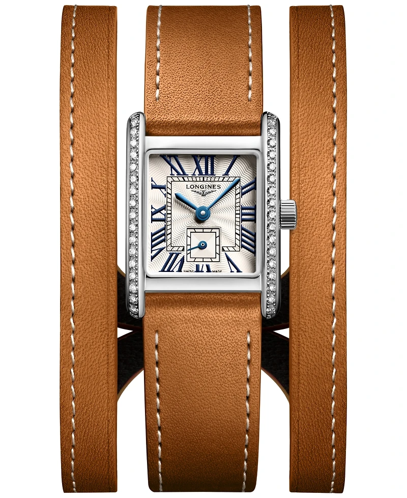 Longines Women's Swiss Mini Dolcevita Diamond (3/8 ct. t.w.) Brown Three-Row Leather Strap Watch 29mm