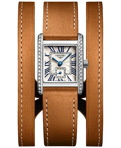 Longines Women's Swiss Mini Dolcevita Diamond (3/8 ct. t.w.) Brown Three-Row Leather Strap Watch 29mm