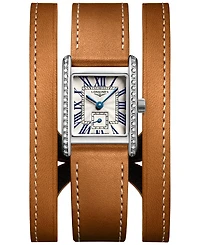 Longines Women's Swiss Mini Dolcevita Diamond (3/8 ct. t.w.) Brown Three-Row Leather Strap Watch 29mm