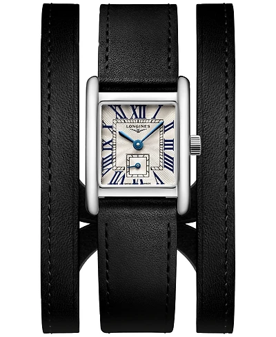 Longines Women's Swiss Mini Dolcevita Black Three-Row Leather Strap Watch 29mm