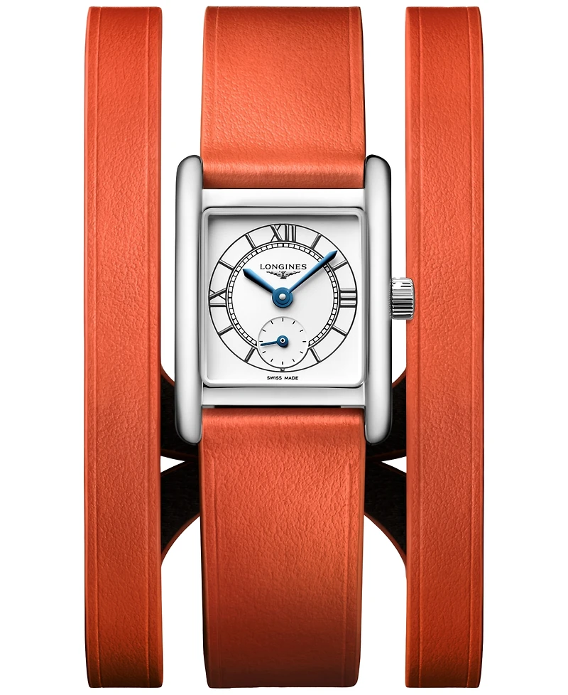 Longines Women's Swiss Mini Dolcevita Orange Three-Row Leather Strap Watch 29mm