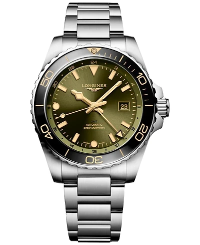Longines Men's Swiss Automatic Hydroconquest Gmt Stainless Steel Bracelet Watch 43mm